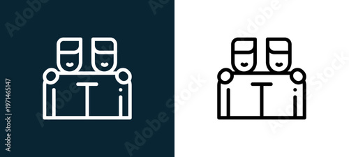 Two-color friends outline icon pair in black and white, editable stroke vector illustration for web, mobile apps, UI design, branding, and print from friendship