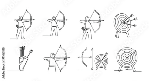 Archery collection silhouettes of archers bows arrows and targets