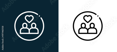 Two-color connect outline icon pair in black and white, editable stroke vector illustration for web, mobile apps, UI design, branding, and print from friendship
