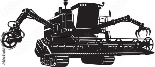 Heavy duty excavator, construction equipment, industrial machinery, black vector icon