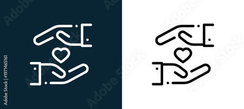Two-color protect outline icon pair in black and white, editable stroke vector illustration for web, mobile apps, UI design, branding, and print from friendship
