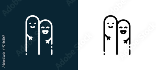 Two-color friends outline icon pair in black and white, editable stroke vector illustration for web, mobile apps, UI design, branding, and print from friendship