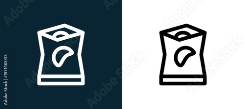 Two-color snack outline icon pair in black and white, editable stroke vector illustration for web, mobile apps, UI design, branding, and print from take away