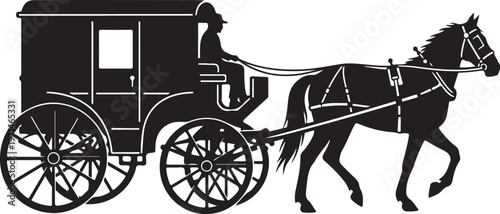 Black horse drawn carriage, horse and carriage silhouette, vintage transport, elegant ride