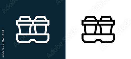 Two-color take away outline icon pair in black and white, editable stroke vector illustration for web, mobile apps, UI design, branding, and print from take away