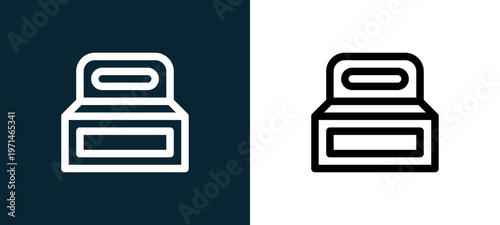Two-color take away outline icon pair in black and white, editable stroke vector illustration for web, mobile apps, UI design, branding, and print from take away