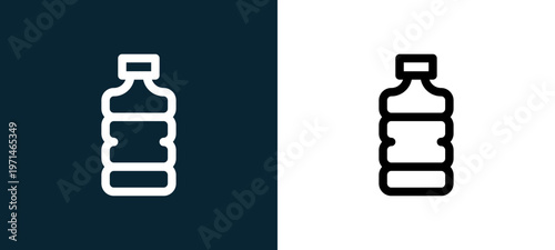 Two-color water bottle outline icon pair in black and white, editable stroke vector illustration for web, mobile apps, UI design, branding, and print from take away