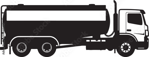 Black oil truck, fuel tanker, vehicle silhouette, transportation icon, industrial illustration