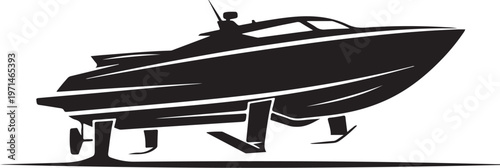 Speedboat, black silhouette, vector graphic, watercraft, jet ski