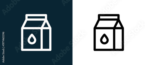 Two-color milk outline icon pair in black and white, editable stroke vector illustration for web, mobile apps, UI design, branding, and print from take away