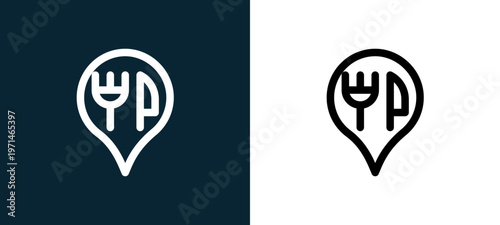Two-color placeholder outline icon pair in black and white, editable stroke vector illustration for web, mobile apps, UI design, branding, and print from take away
