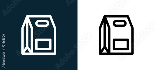 Two-color take away outline icon pair in black and white, editable stroke vector illustration for web, mobile apps, UI design, branding, and print from take away