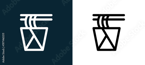 Two-color noodles outline icon pair in black and white, editable stroke vector illustration for web, mobile apps, UI design, branding, and print from take away