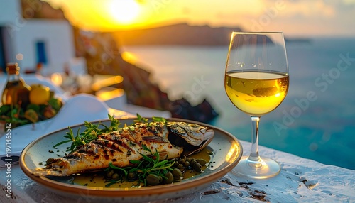 Greek Seaside Grilled Sea Bass Dinner
