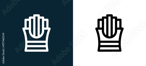 Two-color french fries outline icon pair in black and white, editable stroke vector illustration for web, mobile apps, UI design, branding, and print from take away