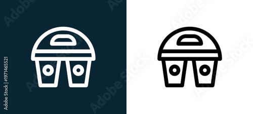 Two-color take away outline icon pair in black and white, editable stroke vector illustration for web, mobile apps, UI design, branding, and print from take away