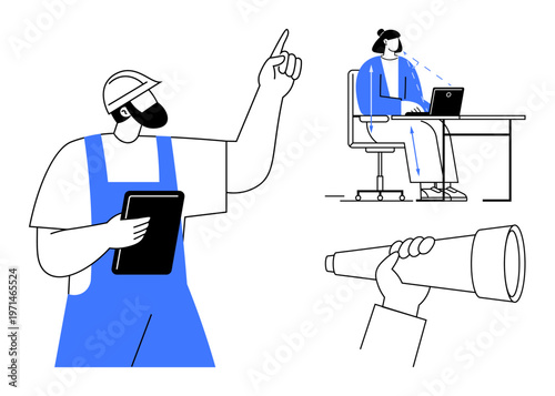 Workforce collaboration concept. Workforce across remote workstations, field environments, and forward-facing strategies for future success. Workforce and workplace synergy. For teamwork, fieldwork