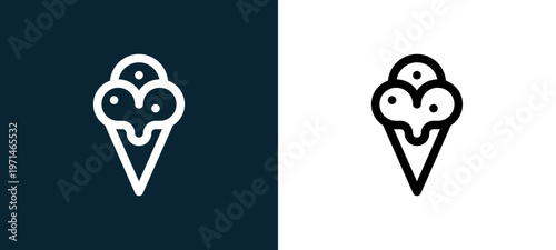 Two-color ice cream outline icon pair in black and white, editable stroke vector illustration for web, mobile apps, UI design, branding, and print from take away