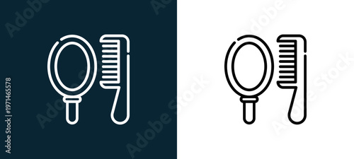Two-color comb outline icon pair in black and white, editable stroke vector illustration for web, mobile apps, UI design, branding, and print from date night