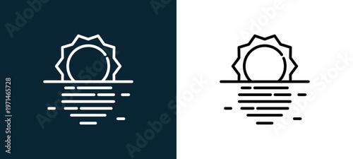 Two-color sun outline icon pair in black and white, editable stroke vector illustration for web, mobile apps, UI design, branding, and print from date night