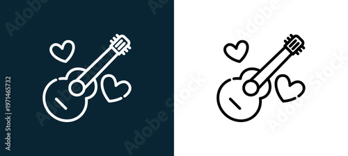 Two-color music outline icon pair in black and white, editable stroke vector illustration for web, mobile apps, UI design, branding, and print from date night