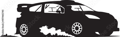 Racing car silhouette, black vehicle icon, speedster, automotive graphic