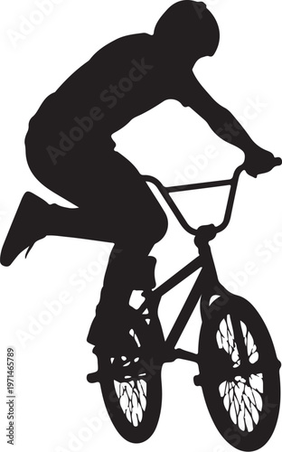 Black silhouette cyclist, bmx bike rider, athletic sports icon, vector graphic