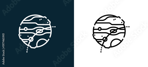 Two-color eclipse outline icon pair in black and white, editable stroke vector illustration for web, mobile apps, UI design, branding, and print from space