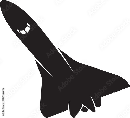Black rocket ship icon, space shuttle silhouette, vector illustration, launch vehicle graphic