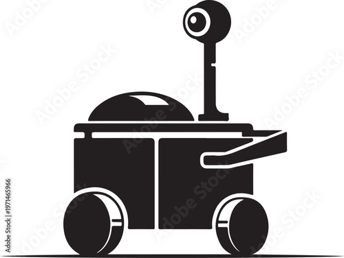 Robot, service bot, delivery robot, black vector icon