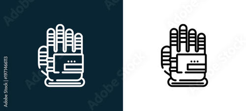 Two-color glove outline icon pair in black and white, editable stroke vector illustration for web, mobile apps, UI design, branding, and print from space