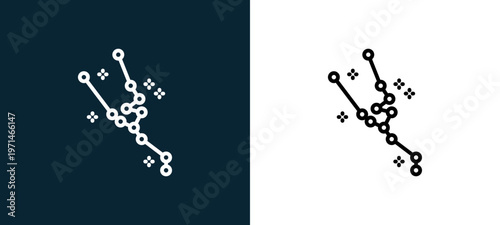 Two-color constellation outline icon pair in black and white, editable stroke vector illustration for web, mobile apps, UI design, branding, and print from space
