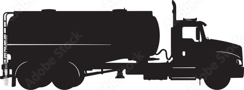 Black silhouette truck, oil tanker truck, vehicle icon, transportation symbol