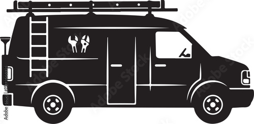 Black van icon, camper van silhouette, cargo van graphic, vehicle illustration