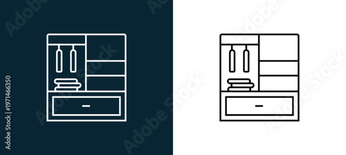Two-color clo outline icon pair in black and white, editable stroke vector illustration for web, mobile apps, UI design, branding, and print from furniture