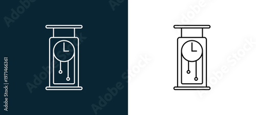 Two-color clock outline icon pair in black and white, editable stroke vector illustration for web, mobile apps, UI design, branding, and print from furniture