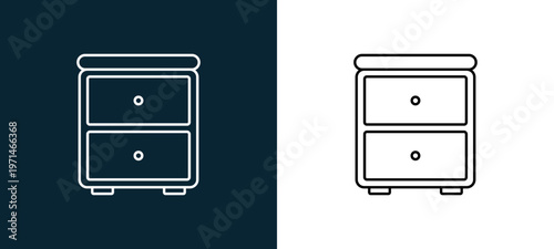 Two-color cabinet outline icon pair in black and white, editable stroke vector illustration for web, mobile apps, UI design, branding, and print from furniture