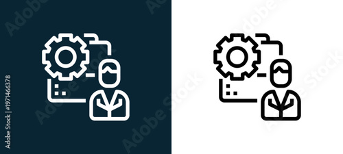 Two-color employee outline icon pair in black and white, editable stroke vector illustration for web, mobile apps, UI design, branding, and print from CORPARATE MANAGEMENT