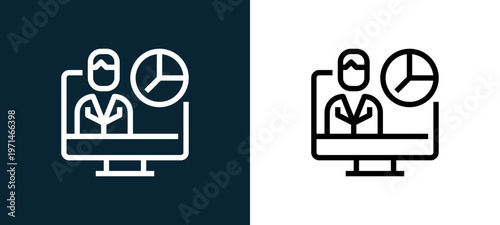 Two-color analytics outline icon pair in black and white, editable stroke vector illustration for web, mobile apps, UI design, branding, and print from CORPARATE MANAGEMENT