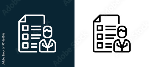 Two-color resume outline icon pair in black and white, editable stroke vector illustration for web, mobile apps, UI design, branding, and print from CORPARATE MANAGEMENT