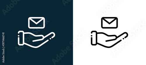 Two-color message outline icon pair in black and white, editable stroke vector illustration for web, mobile apps, UI design, branding, and print from news journal