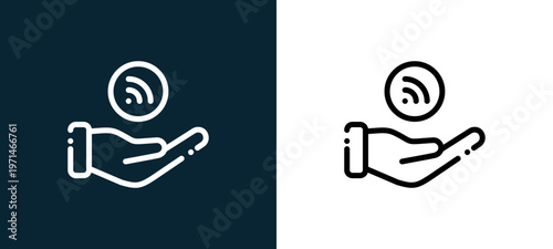 Two-color wifi outline icon pair in black and white, editable stroke vector illustration for web, mobile apps, UI design, branding, and print from news journal