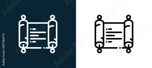 Two-color papyrus outline icon pair in black and white, editable stroke vector illustration for web, mobile apps, UI design, branding, and print from news journal