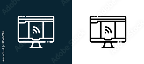 Two-color monitor outline icon pair in black and white, editable stroke vector illustration for web, mobile apps, UI design, branding, and print from news journal