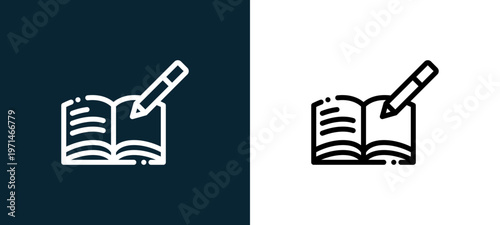 Two-color book outline icon pair in black and white, editable stroke vector illustration for web, mobile apps, UI design, branding, and print from news journal