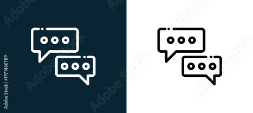Two-color chat outline icon pair in black and white, editable stroke vector illustration for web, mobile apps, UI design, branding, and print from news journal