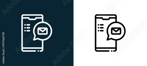 Two-color smartphone outline icon pair in black and white, editable stroke vector illustration for web, mobile apps, UI design, branding, and print from news journal