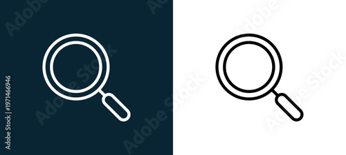 Two-color search engine outline icon pair in black and white, editable stroke vector illustration for web, mobile apps, UI design, branding, and print from essentials