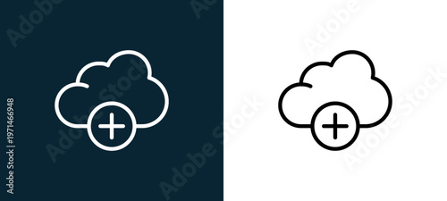 Two-color add outline icon pair in black and white, editable stroke vector illustration for web, mobile apps, UI design, branding, and print from essentials