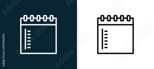 Two-color calendar outline icon pair in black and white, editable stroke vector illustration for web, mobile apps, UI design, branding, and print from essentials